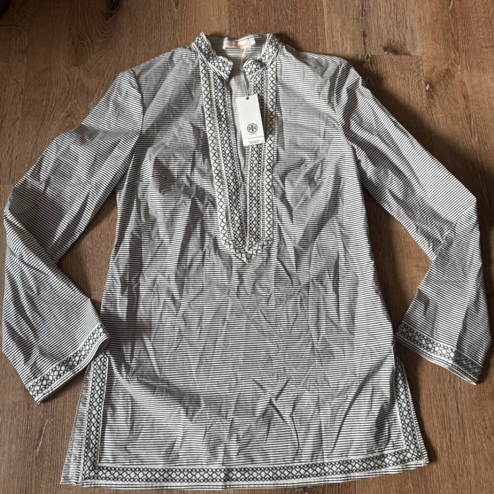 Tory Burch NWT Women's Grey Striped Tunic Dress‎ Size 4